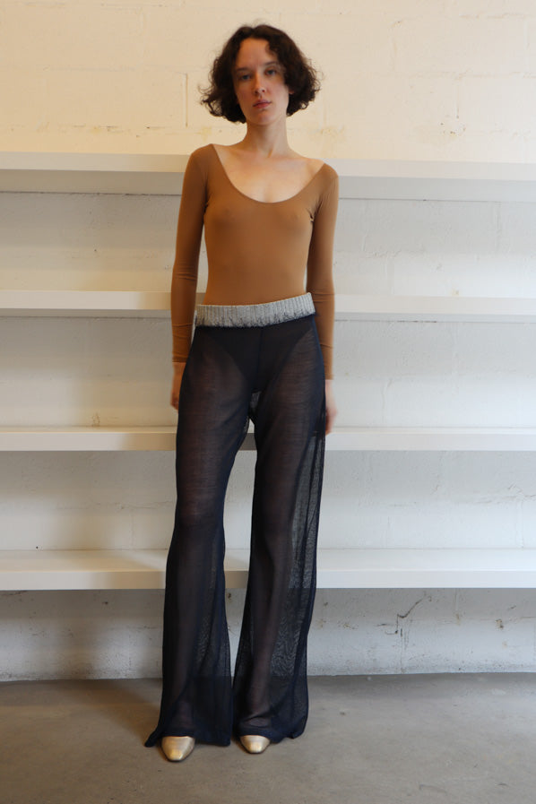 KNIT SHEER PANTS, NAVY/SILVER