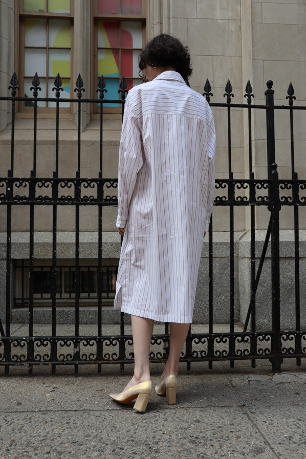 PLAYFUL BUTTONED SHIRT DRESS, WHITE/BROWN/BEIGE – Maryam Nassir Zadeh